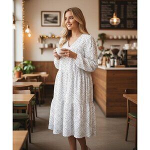 ASOS White Black Polka Dot Tiered Midi Dress Size US 8 UK 12